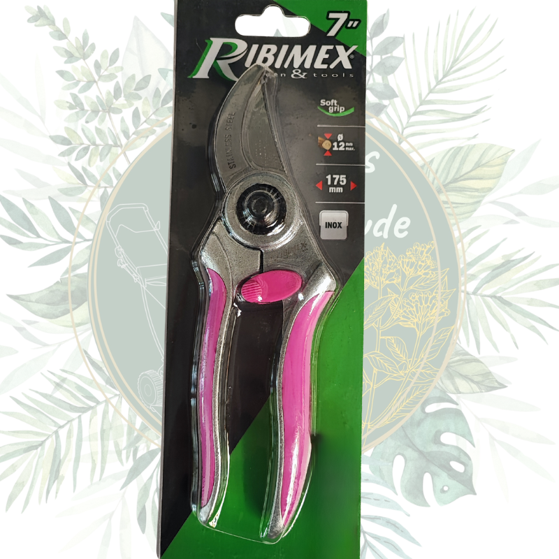 Sécateur fuchsia, idéal pour l'entretien des arbustes et plantes du potager. Couleur flashe.