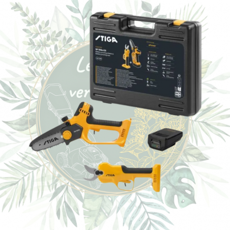 Achat en ligne pas cher kit sécateur et tronçonneuse à main à batterie pour l'entretien du jardin. Meilleur prix garanti.