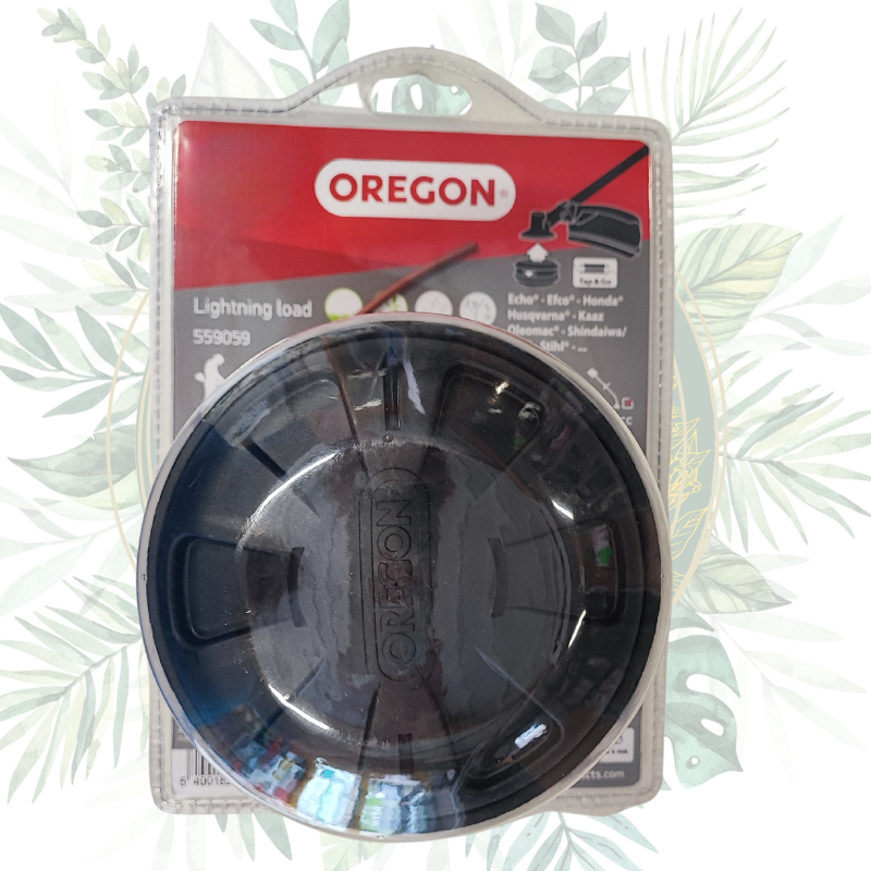 Tête universelle Oregon pour débroussailleuse de plus de 40cc. Avec adaptateurs et recharge de fil rond 3mm en blister.